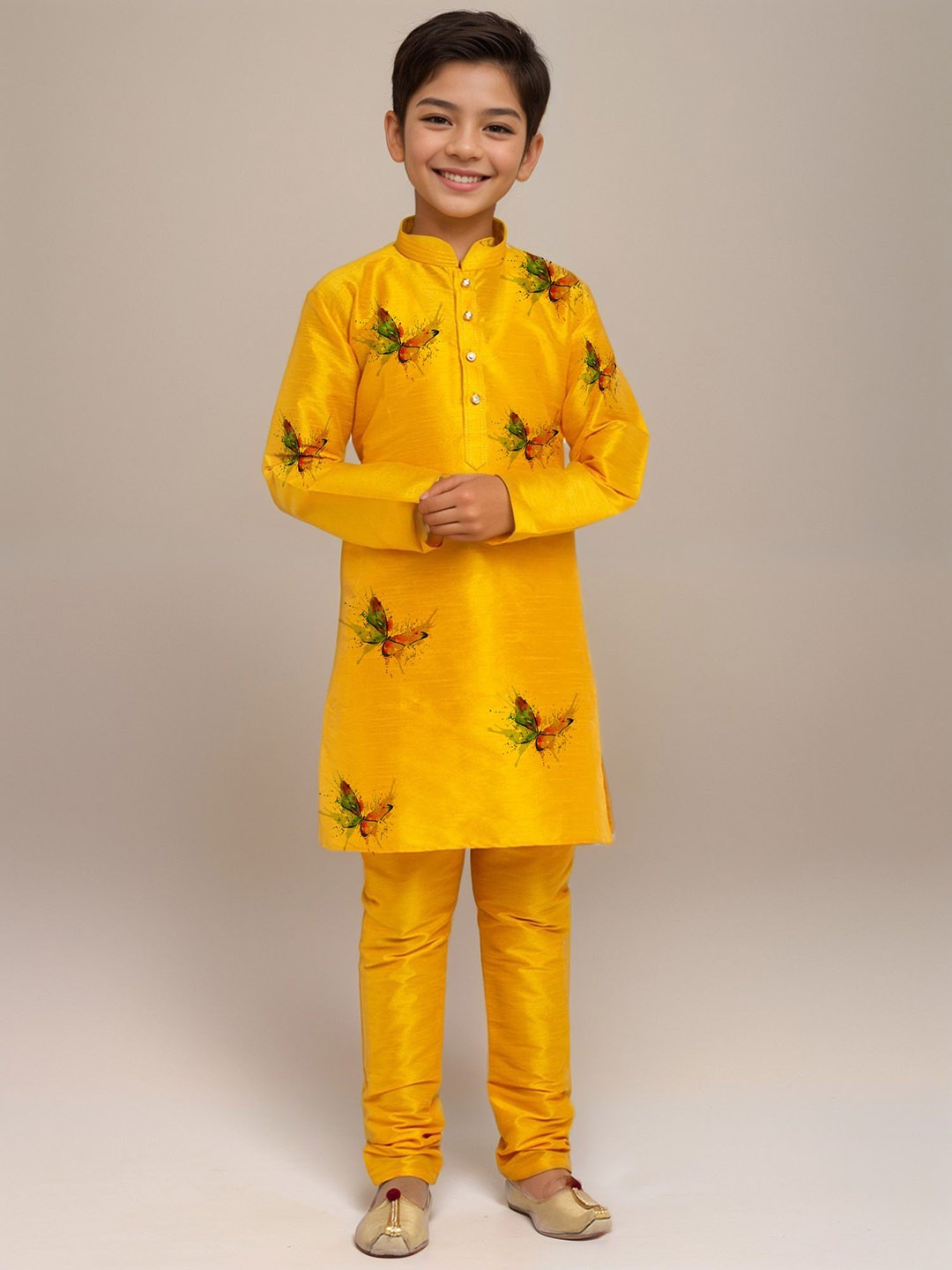 

DEVOILER Boys Abstract Printed Mandarin Collar Straight Kurta, Mustard