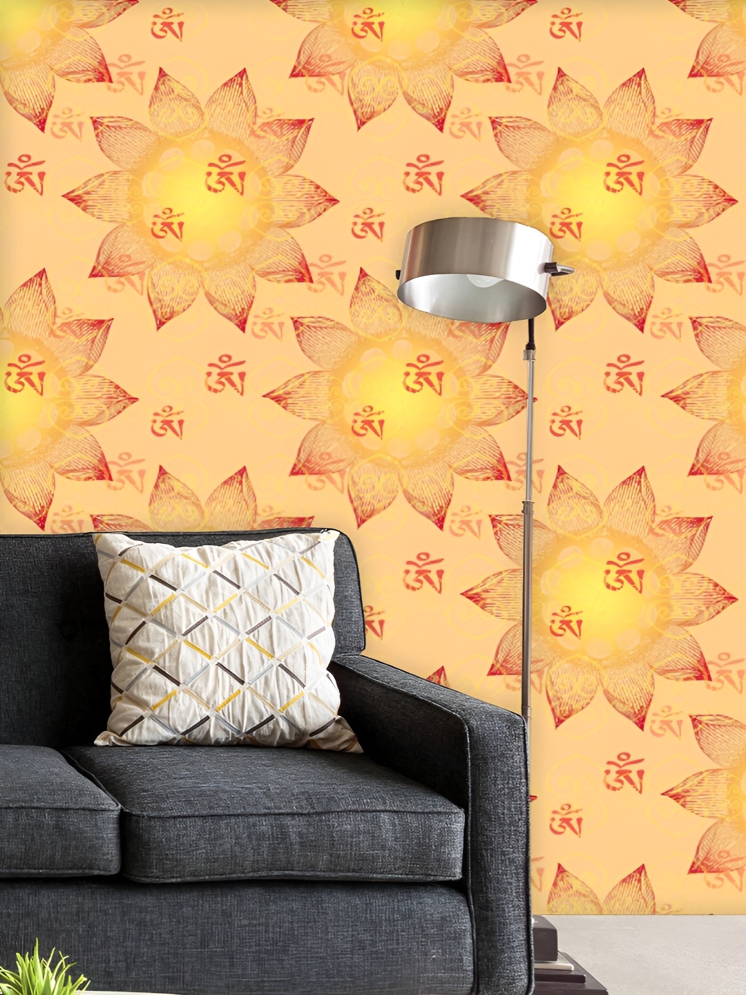 

ArtzFolio Printed UV-Resistant Anti-Bacterial Floral Om Lotus Pattern Peel & Stick Wallpaper, Multi