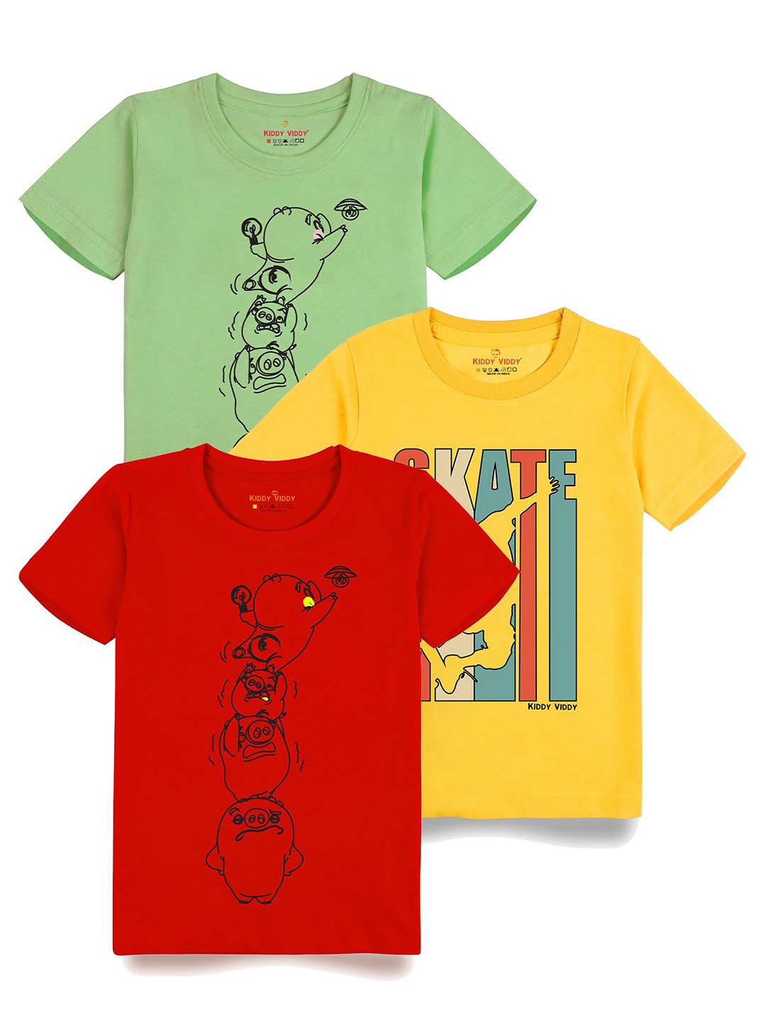 

Kiddy Viddy Boys Pack Of 3 Typography Printed Round Neck Cotton T-shirts, Red