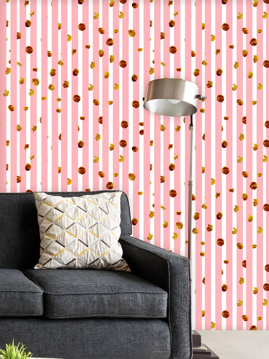 

ArtzFolio Printed UV-Resistant Anti-Bacterial Pink Stripes Gold Dots Peel & Stick Wallpaper, Multi