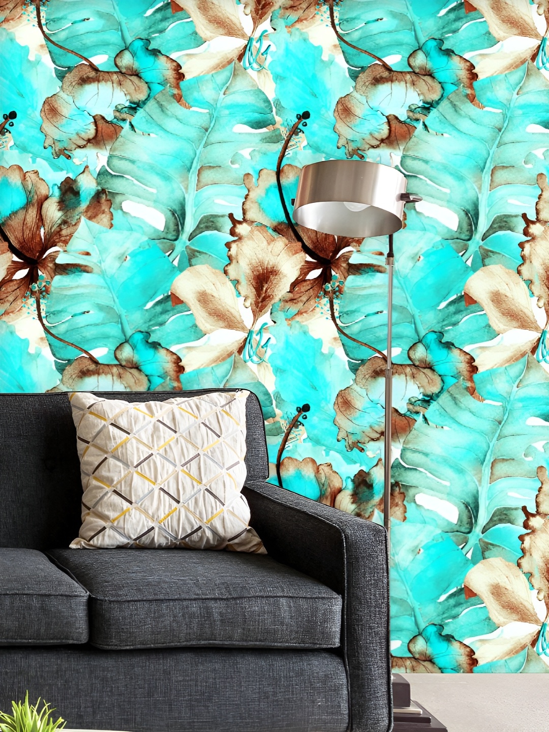 

ArtzFolio Printed UV-Resistant Anti-Bacterial Hawaiian Watercolor Tropical Leaves Peel & Stick Wallpaper, Multi