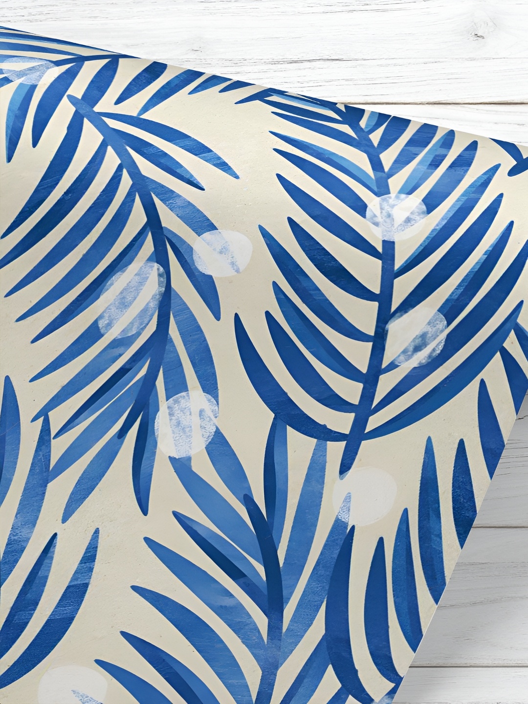 

ArtzFolio Cream Coloured & Blue Printed UV Resistant Wallpaper, Beige