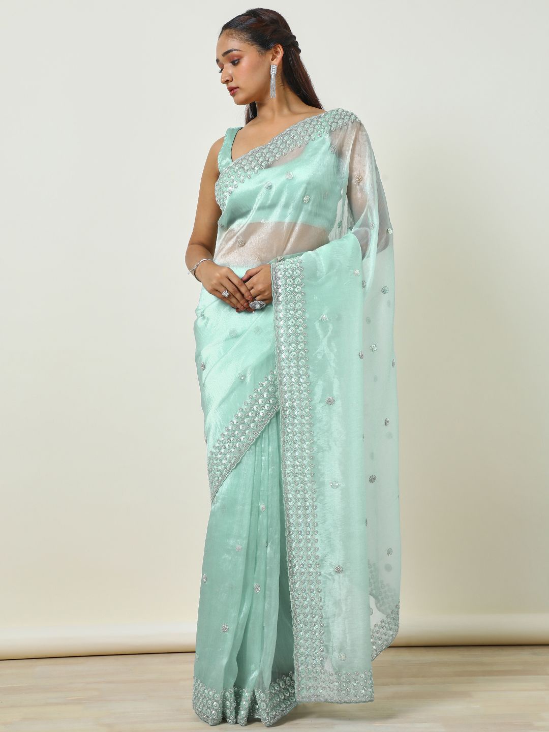 

Soch Embellished Sequinned Organza Saree, Green