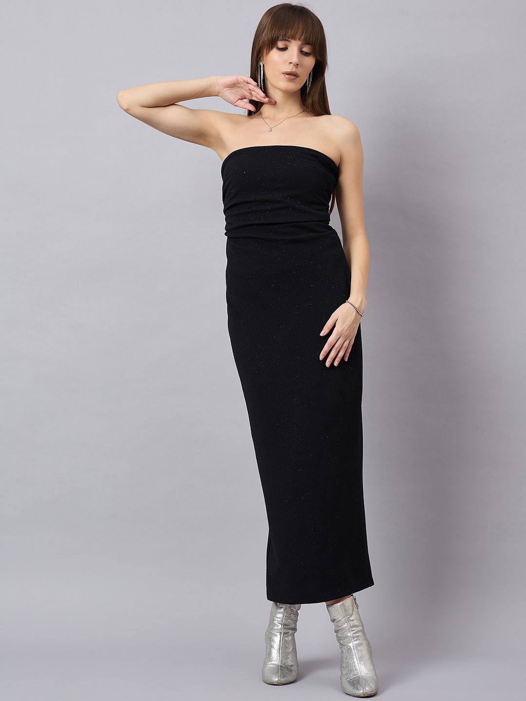 

Orchid Blues Women Bandeau Maxi Dress, Black