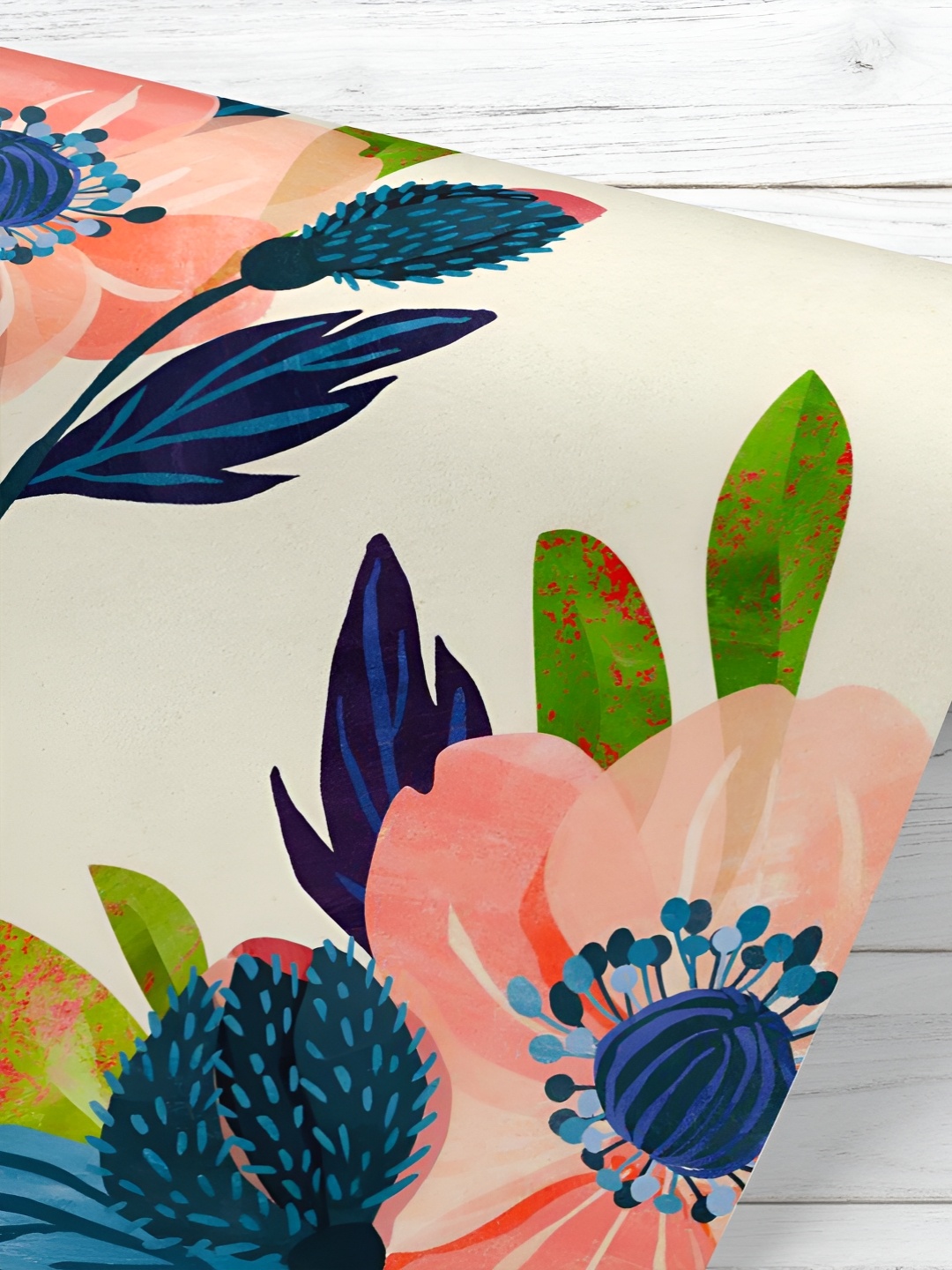 

ArtzFolio Cream Coloured & Blue Floral Printed UV Resistant Wallpaper