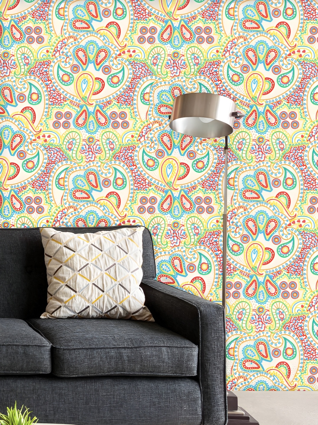 

ArtzFolio Printed UV-Resistant Anti-Bacterial Boho Paisley Art Peel & Stick Wallpaper, Multi