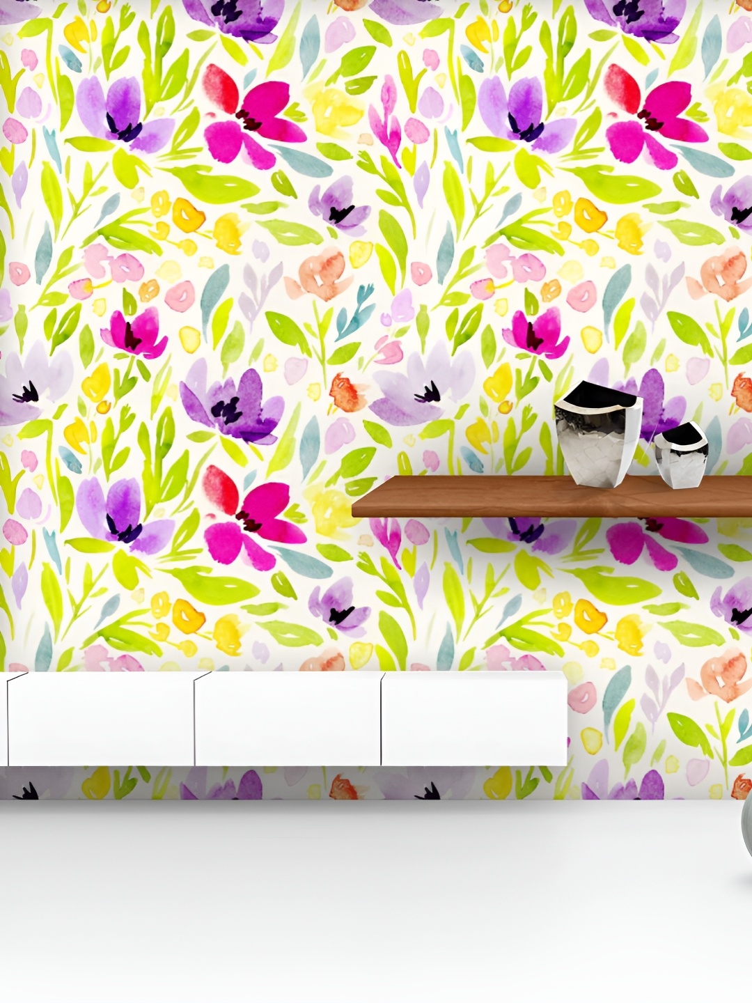 

ArtzFolio Printed UV-Resistant Anti-Bacterial Watercolor Floral Pattern Peel & Stick Wallpaper, Multi