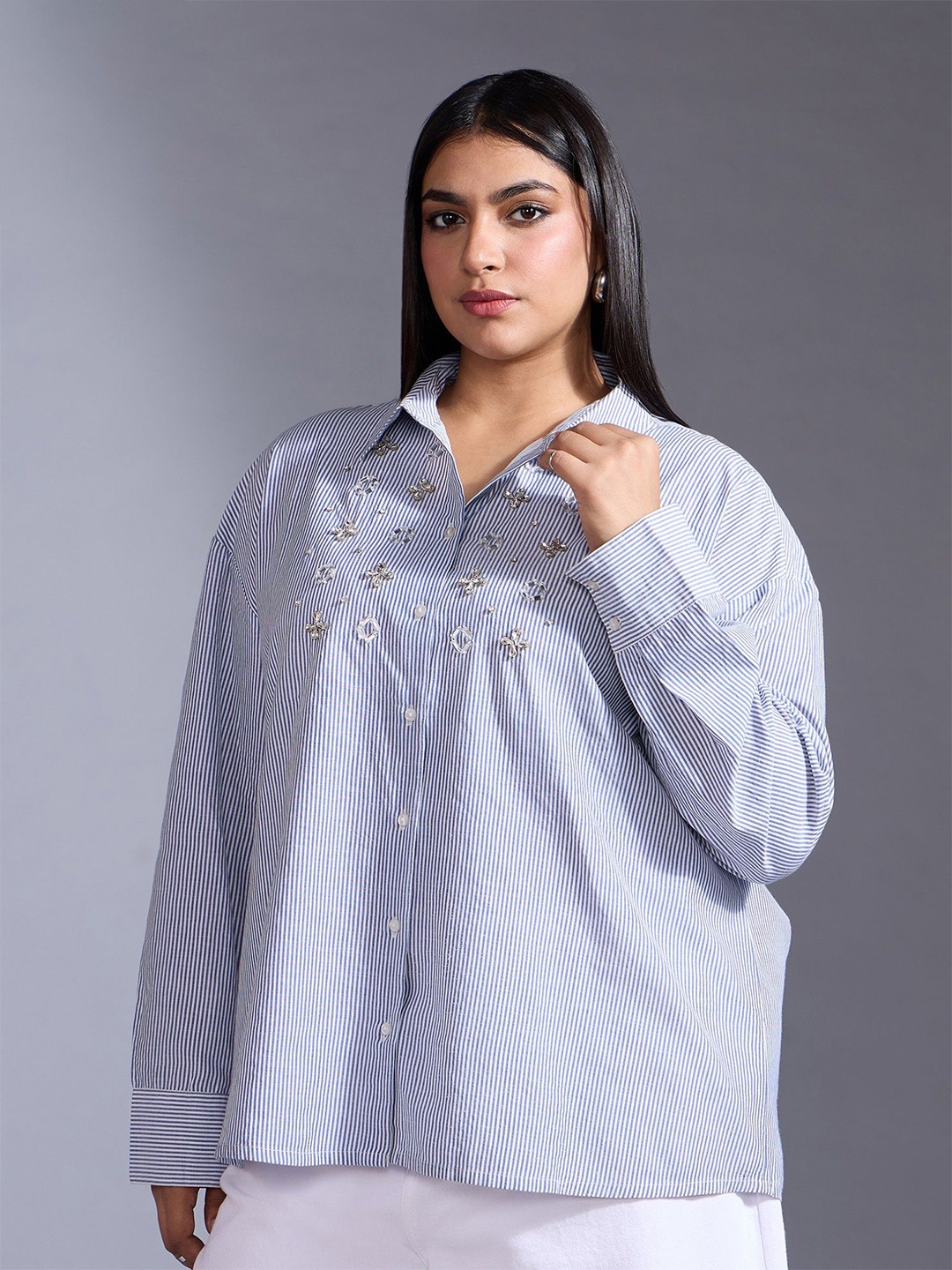 

20Dresses Women Multi Stripes Casual Shirt, Blue