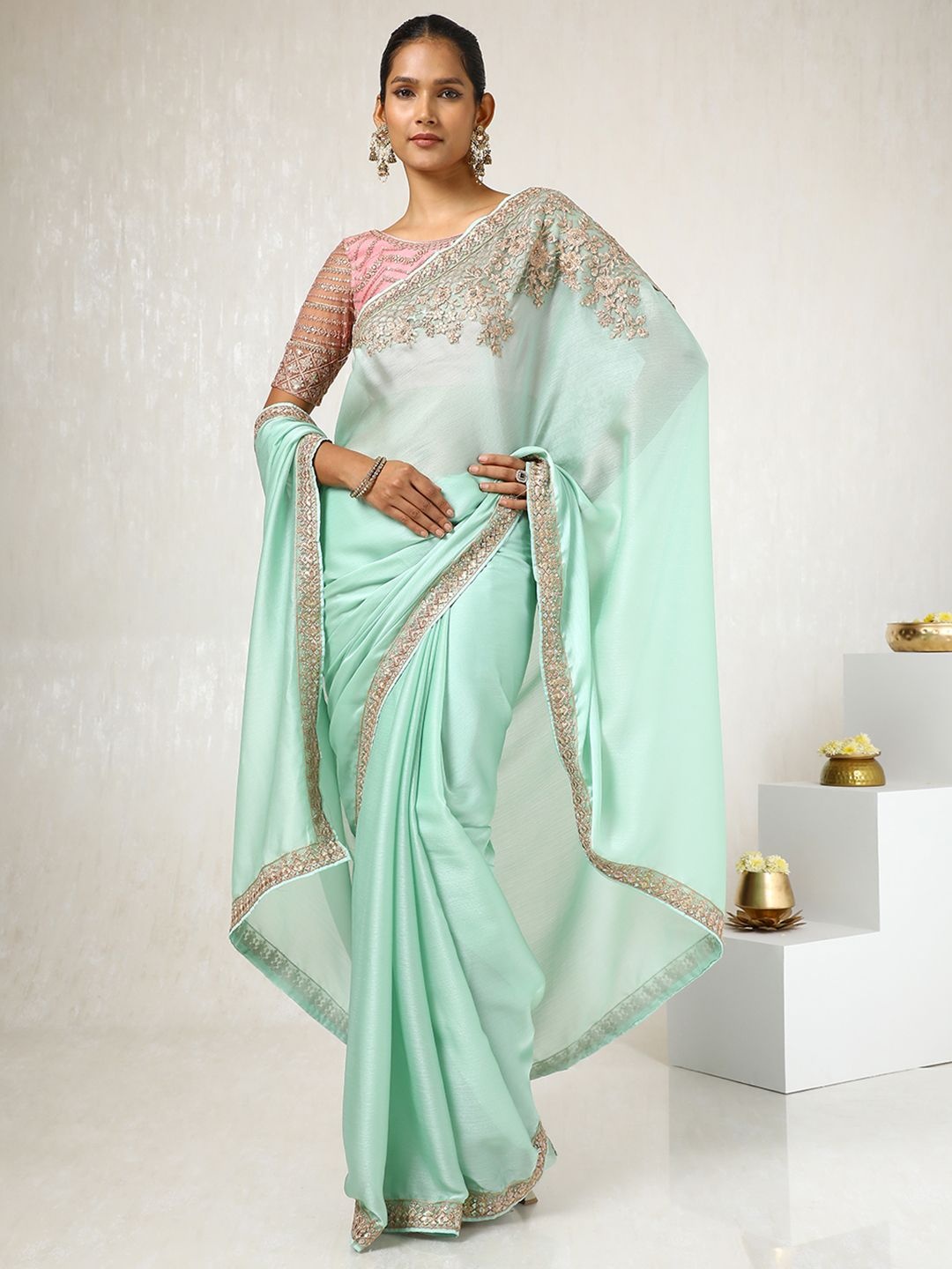 

Soch Sequinned Pure Chiffon Saree, Green