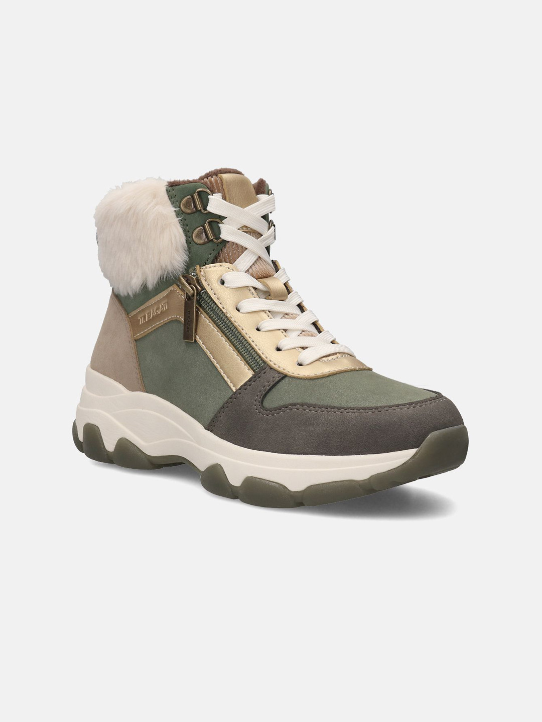 

BAGATT Women Colourblocked Lace-Ups High-Top Sneakers, Green