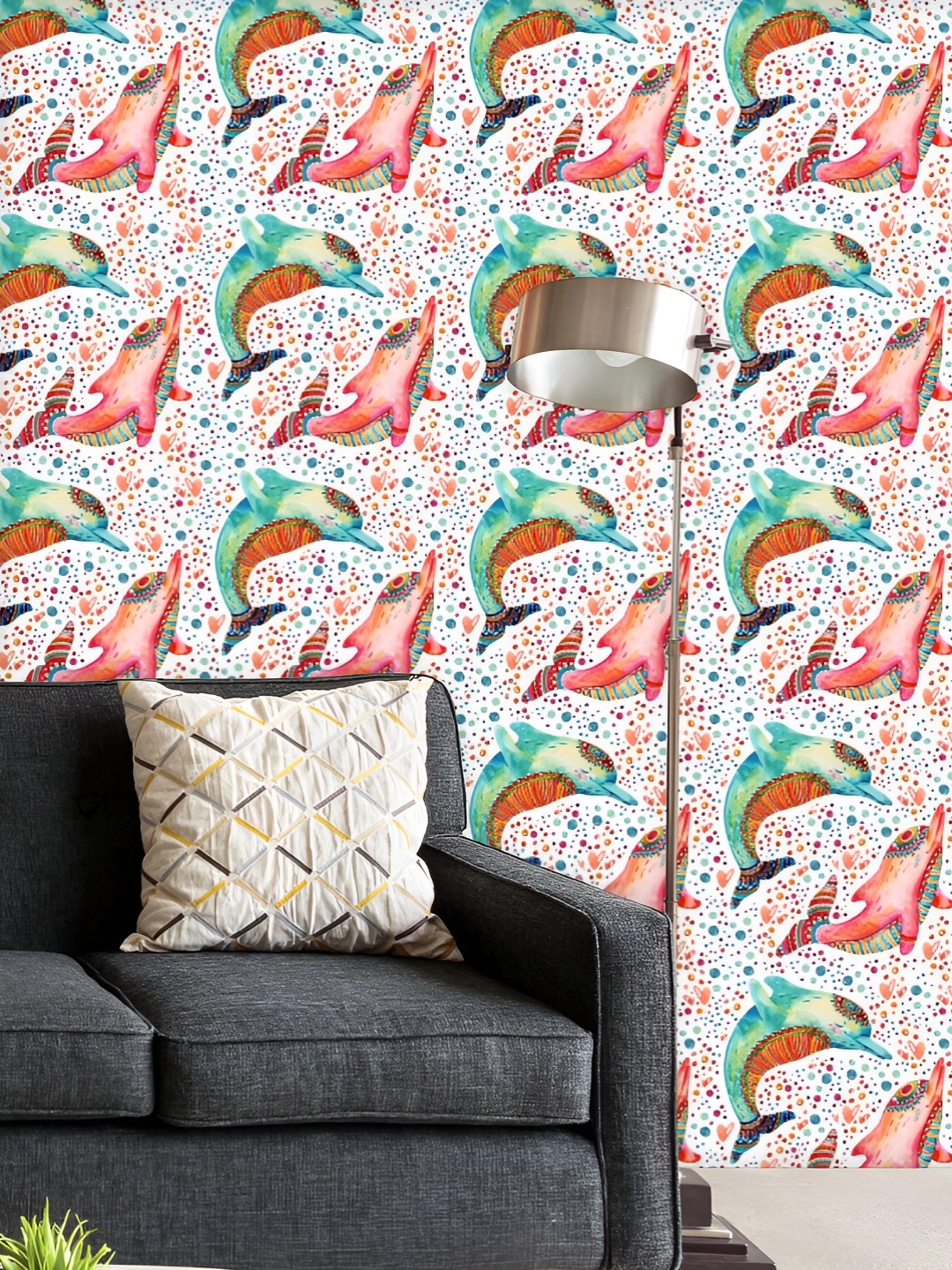 

ArtzFolio Printed UV-Resistant Anti-Bacterial Dolphins With Bubbles Peel & Stick Wallpaper, Multi