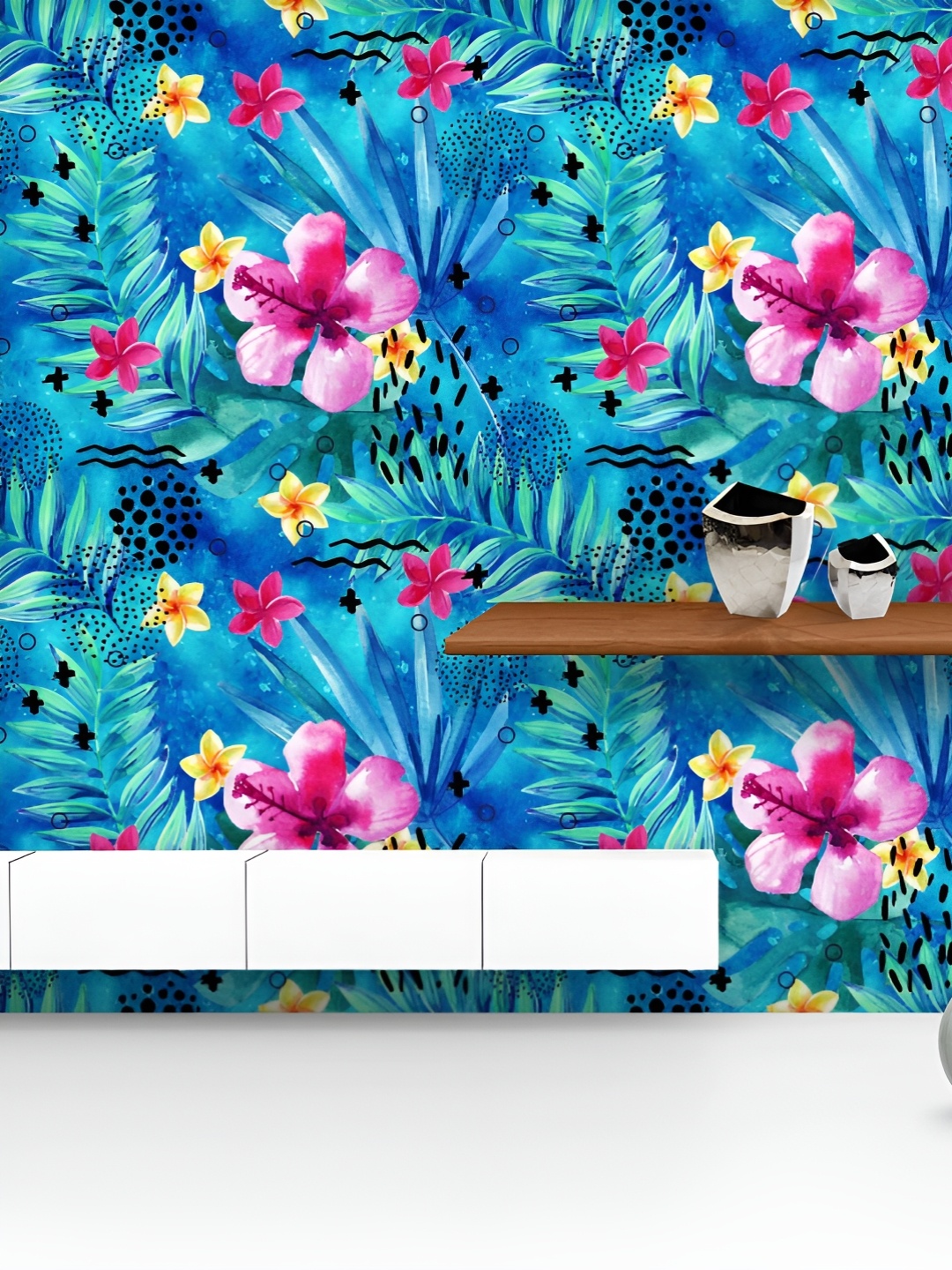 

ArtzFolio Printed UV-Resistant Anti-Bacterial Tropical Floral Leaves Peel & Stick Wallpaper, Multi