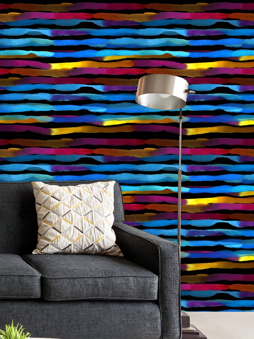 

ArtzFolio Printed UV-Resistant Anti-Bacterial Rainbow Stripes Om Peel & Stick Wallpaper, Multi