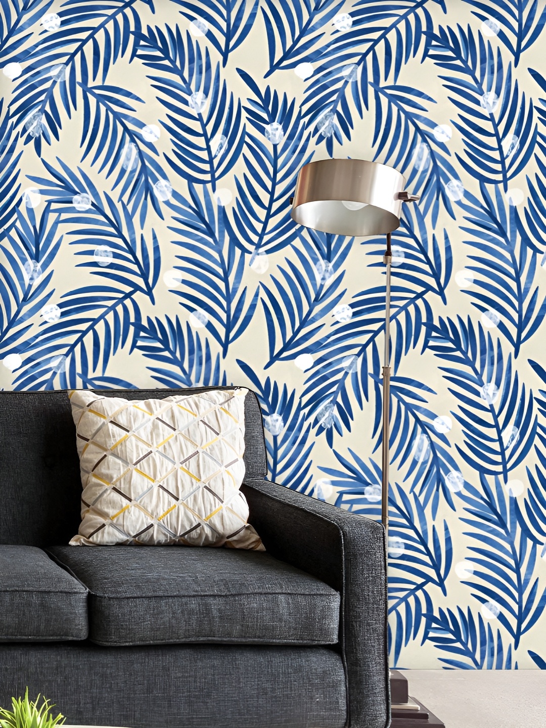 

ArtzFolio Cream Colored & Blue Printed UV Resistant Wallpaper