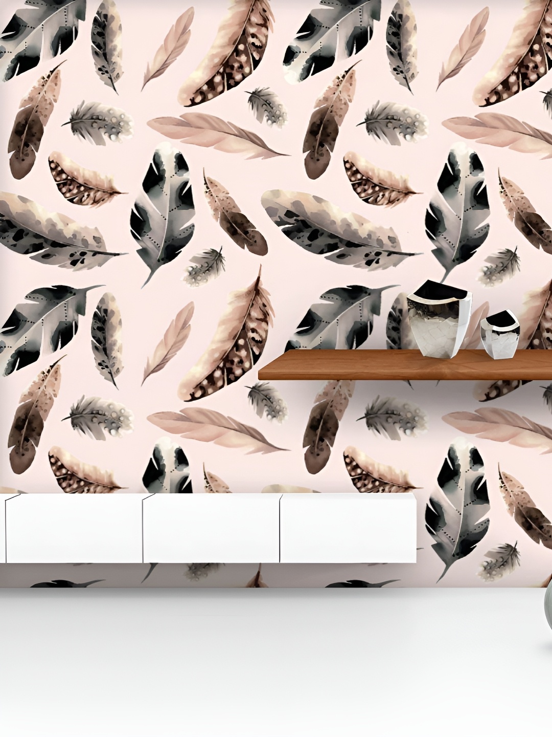 

ArtzFolio Peach Colored & Black Printed UV Resistant Wallpaper