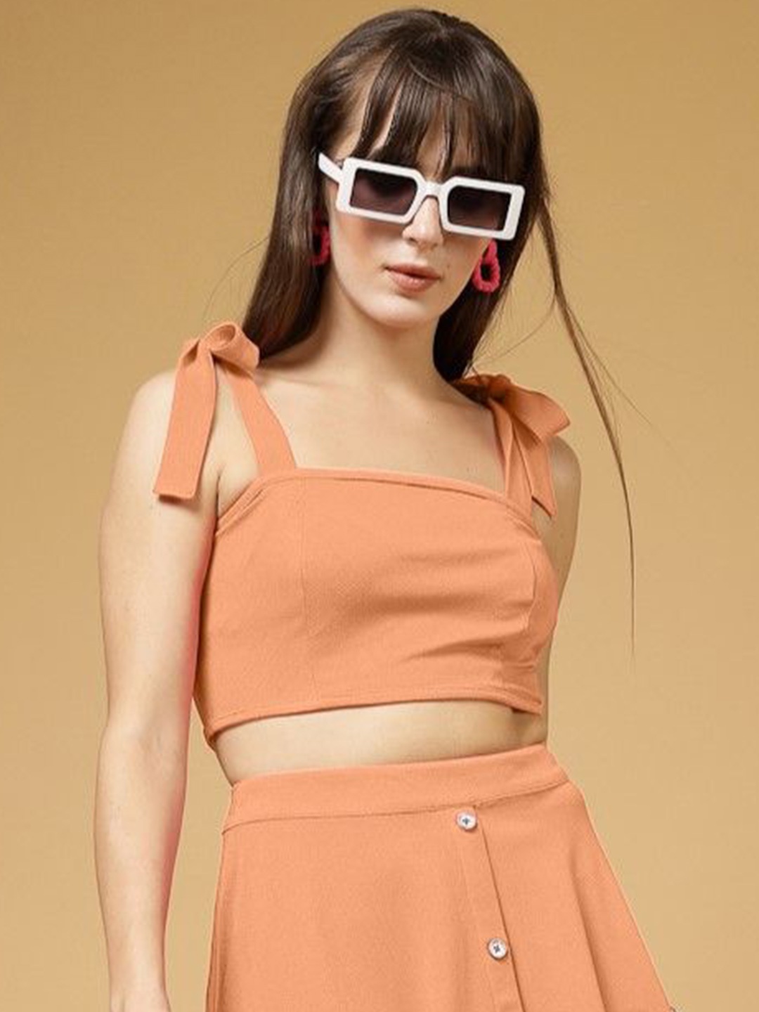 

Oomph! Women Square Neck Sleeveless Crop Top, Orange