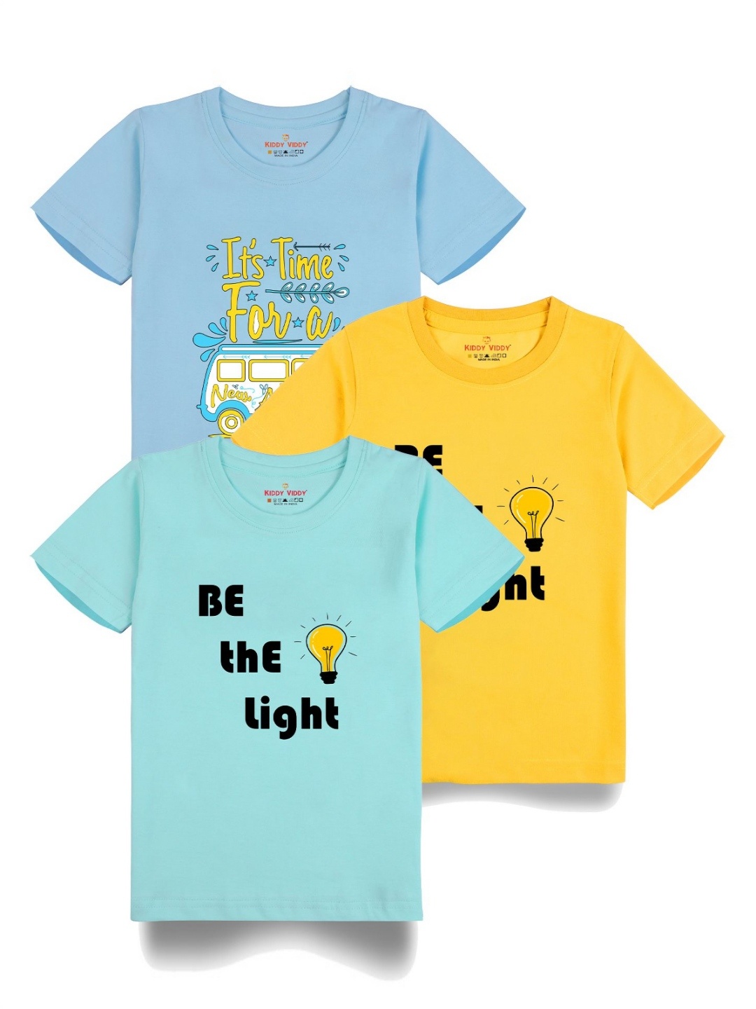 

Kiddy Viddy Boys Pack Of 3 Typography Printed Round Neck Cotton T-shirts, Yellow