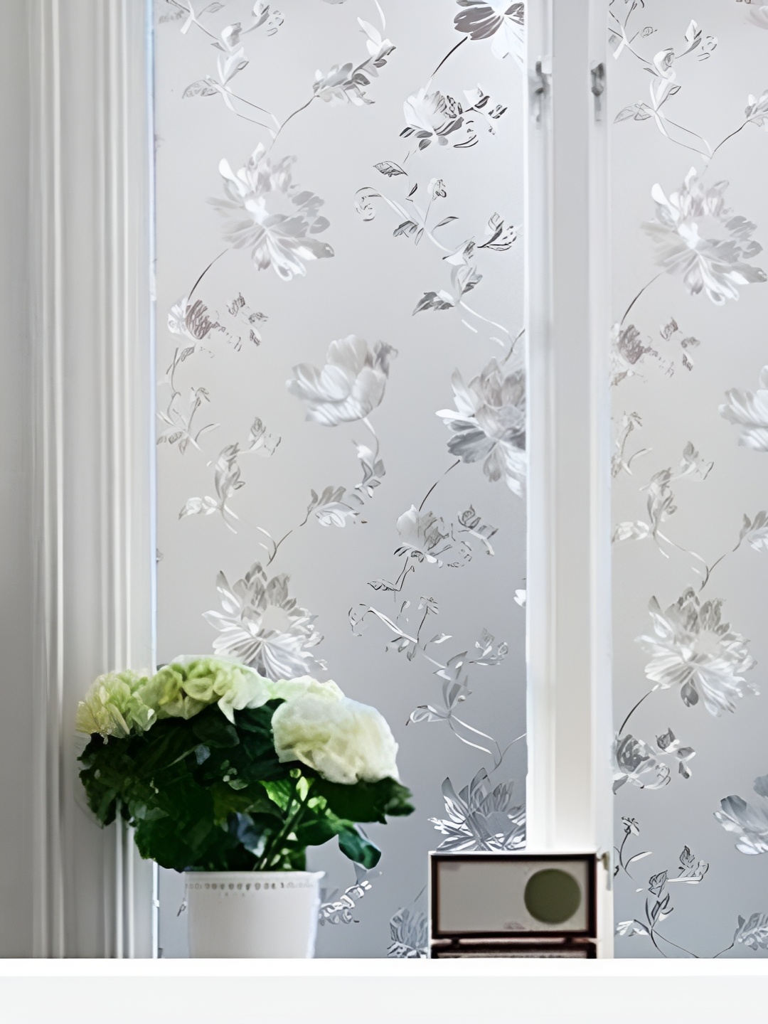 

CVANU Transparent Floral Printed Self-Adhesive Window Film Stickers