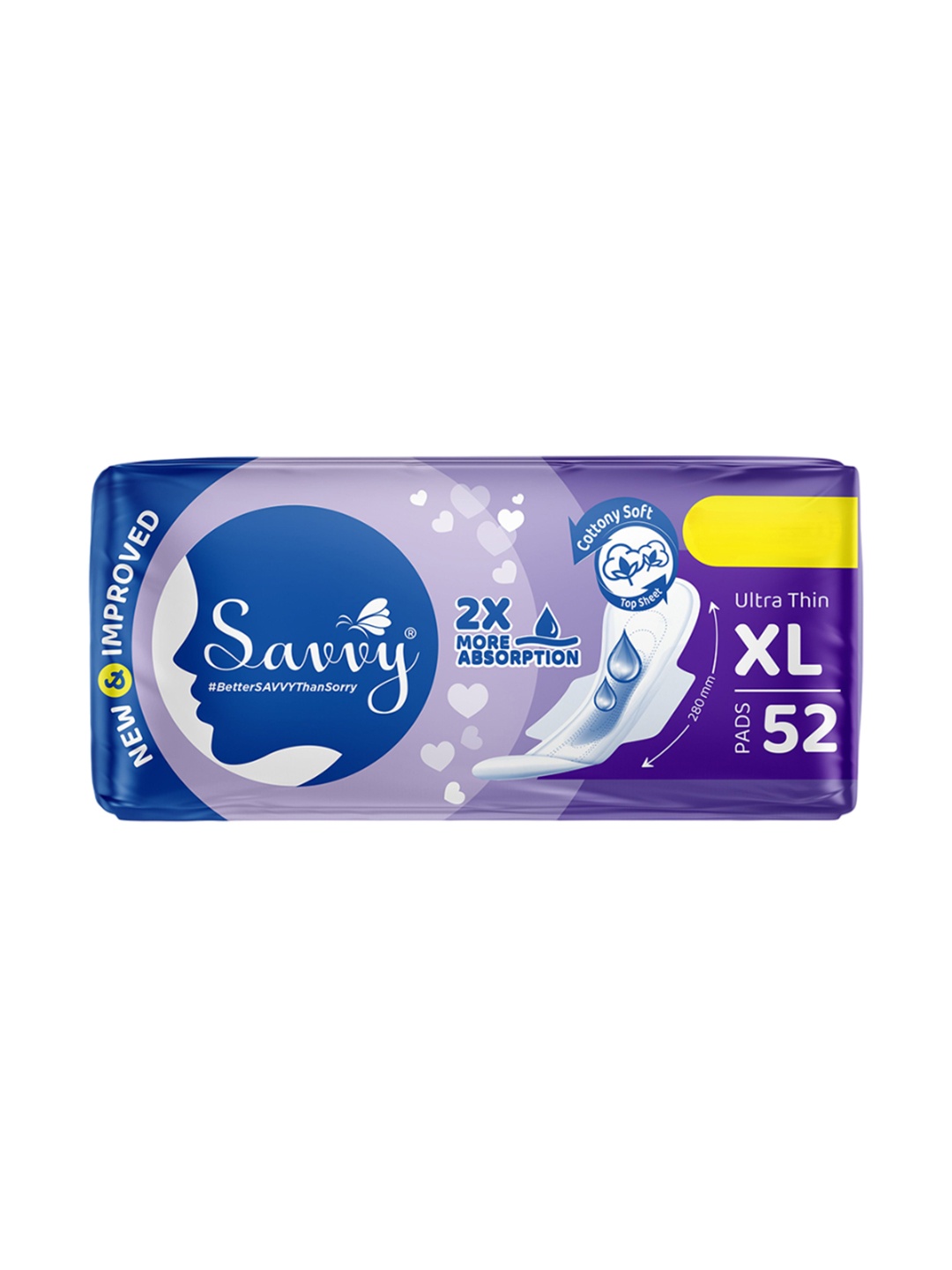 

Savvy Ultra Thin Cotton Sanitary Pads For Heavy Flow- XL- 52 Pads, Blue