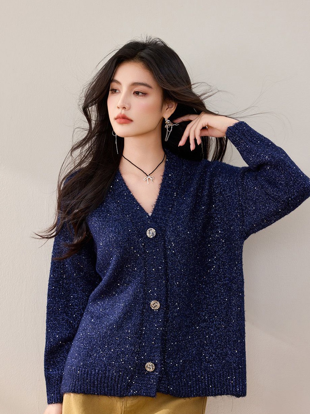 

JC Collection Women V-Neck Cardigan, Navy blue