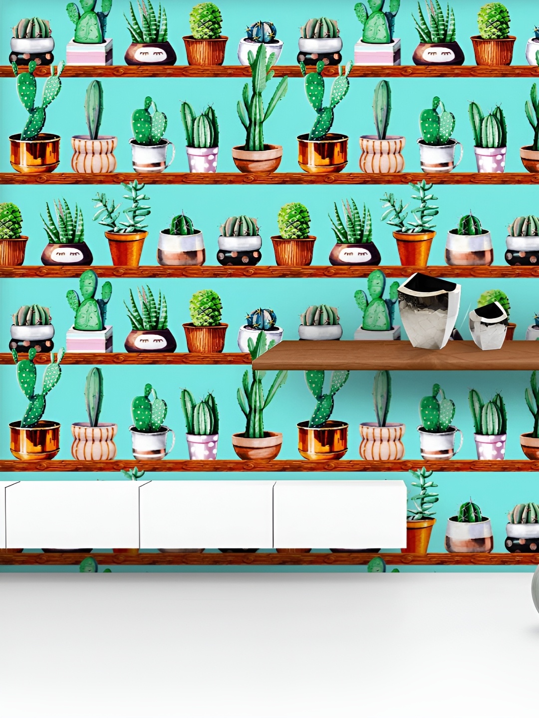 

ArtzFolio Printed UV-Resistant Anti-Bacterial Hand-Drawn Cactus Peel & Stick Wallpaper, Multi
