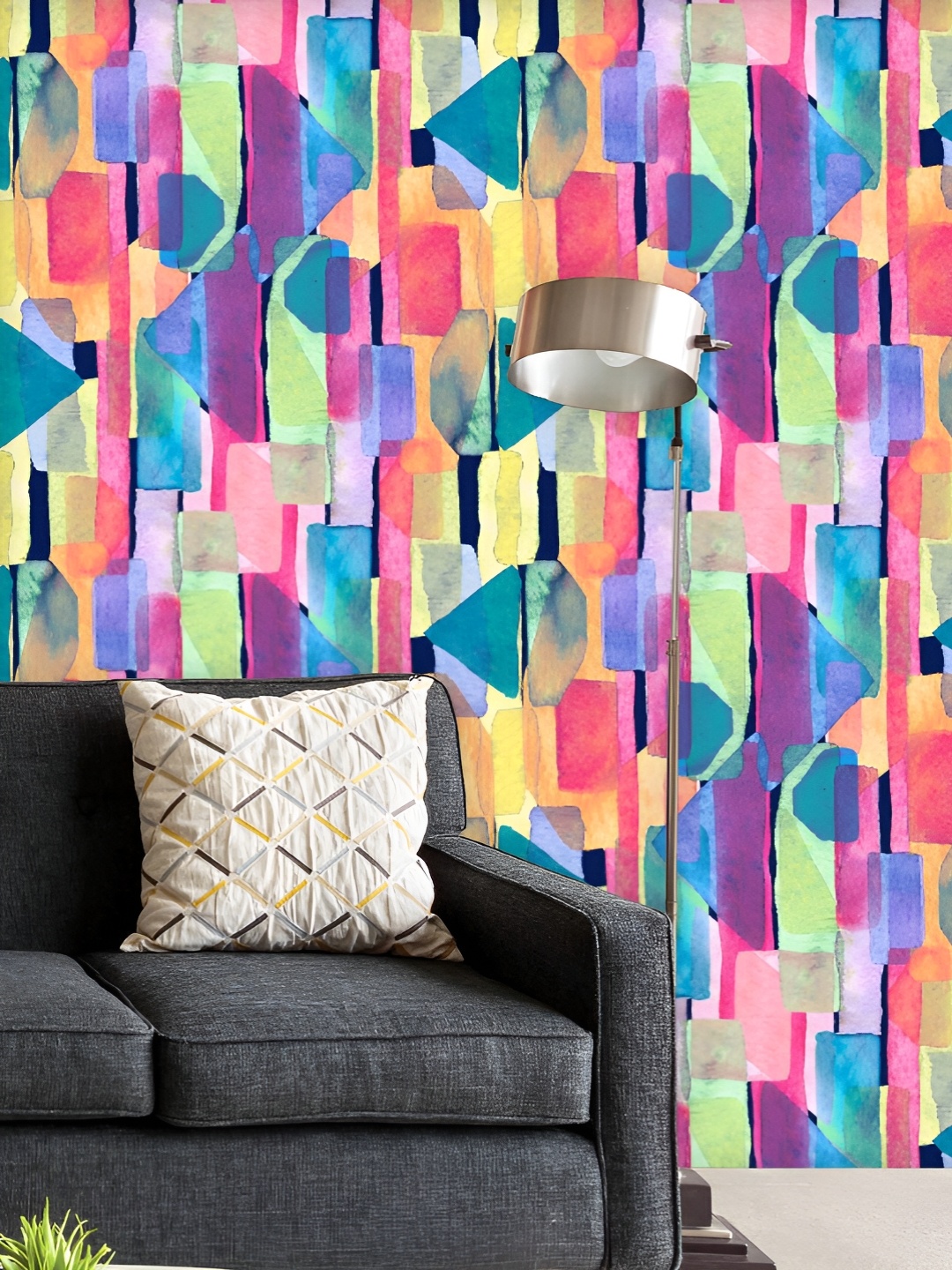 

ArtzFolio Printed UV-Resistant Anti-Bacterial Multicolored Kaleidoscope Lines Peel & Stick Wallpaper, Multi