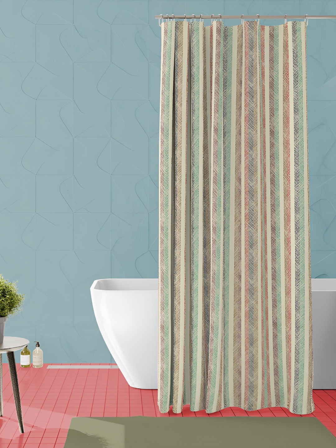 

ArtzFolio Beige & Green Printed Waterproof Shower Curtain