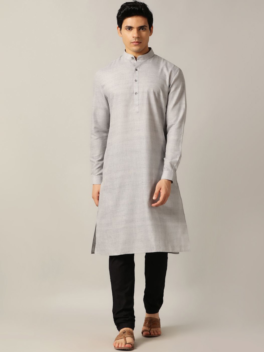 

Modi Kurta Striped Mandarin Collar Straight Kurta, Grey