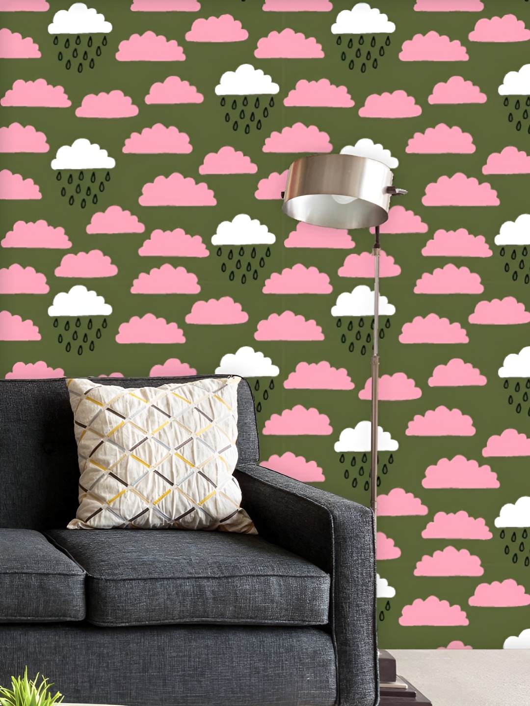 

ArtzFolio Printed UV-Resistant Anti-Bacterial Hand-Drawn Clouds & Raindrops Peel & Stick Wallpaper, Multi