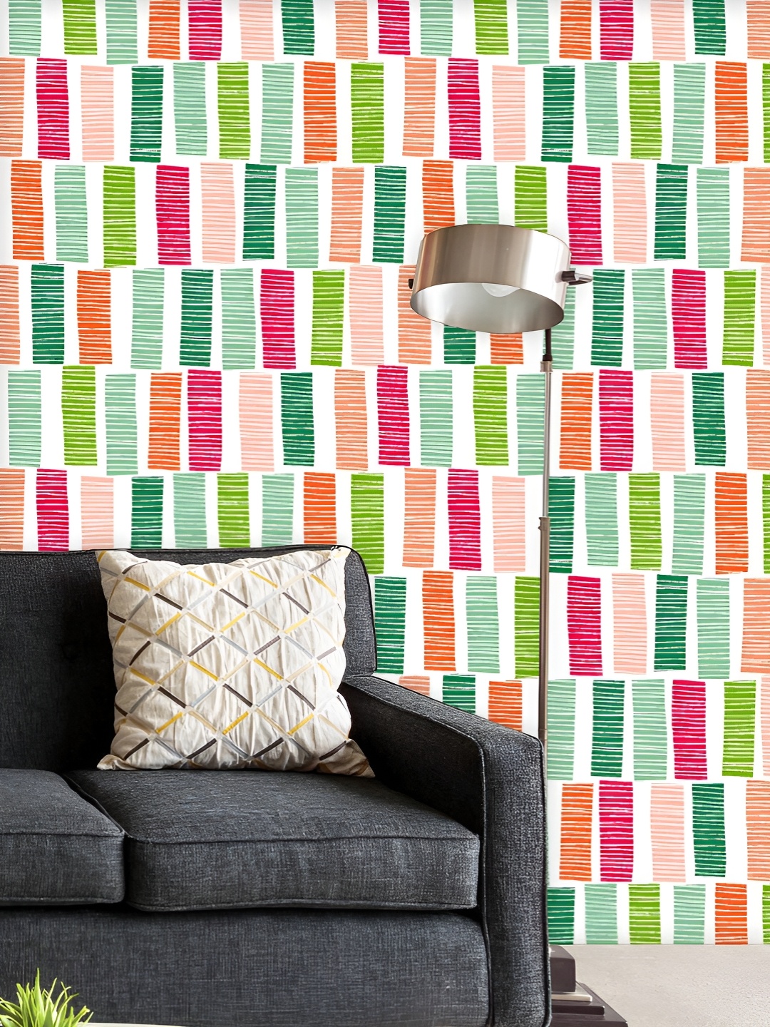 

ArtzFolio Printed UV-Resistant Anti-Bacterial Colorful Vertical Stripes Peel & Stick Wallpaper, Multi