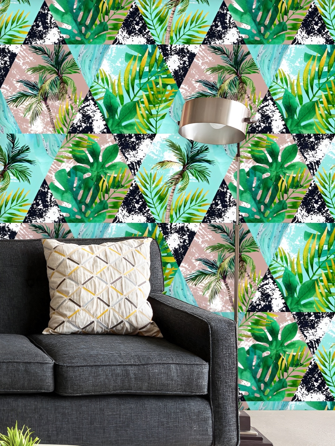 

ArtzFolio Printed UV-Resistant Anti-Bacterial Watercolor Tropical Leaves And Palm Trees Peel & Stick Wallpaper, Multi