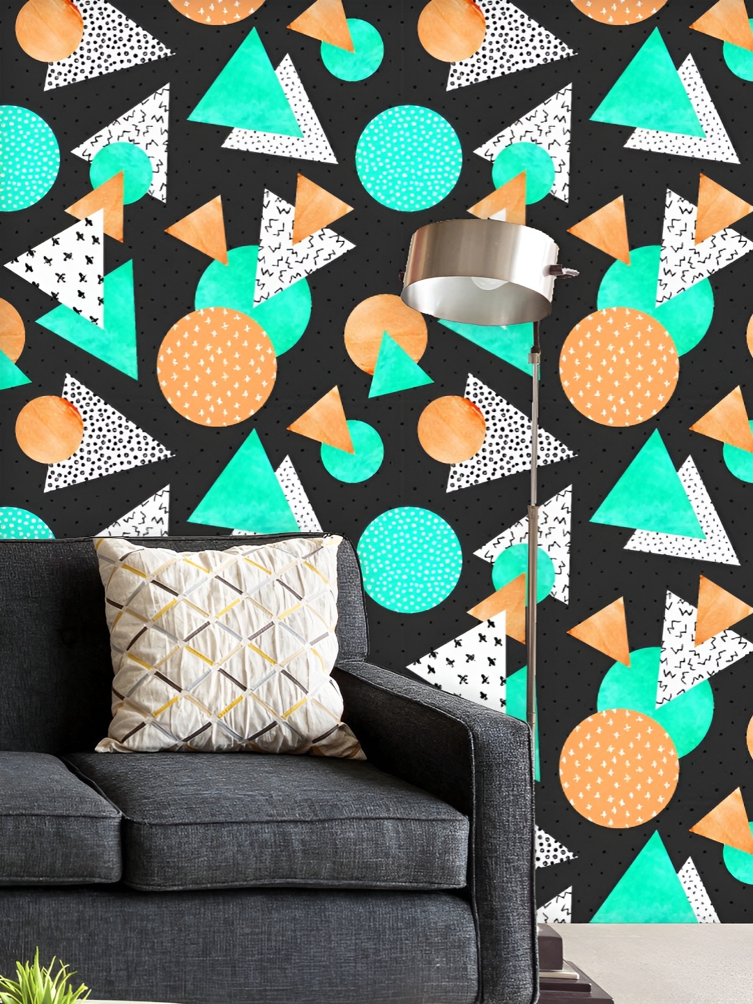 

ArtzFolio Printed UV-Resistant Anti-Bacterial Abstract Triangles Circles Peel & Stick Wallpaper, Multi