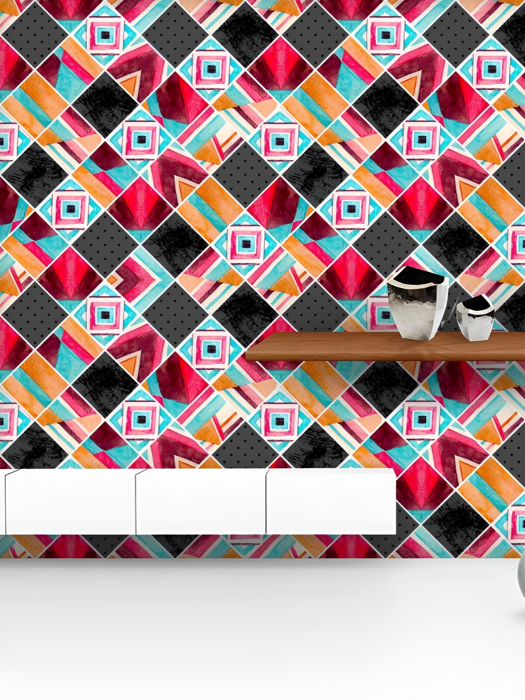 

ArtzFolio Printed UV-Resistant Anti-Bacterial Watercolour Geometric Pattern Peel & Stick Wallpaper, Multi