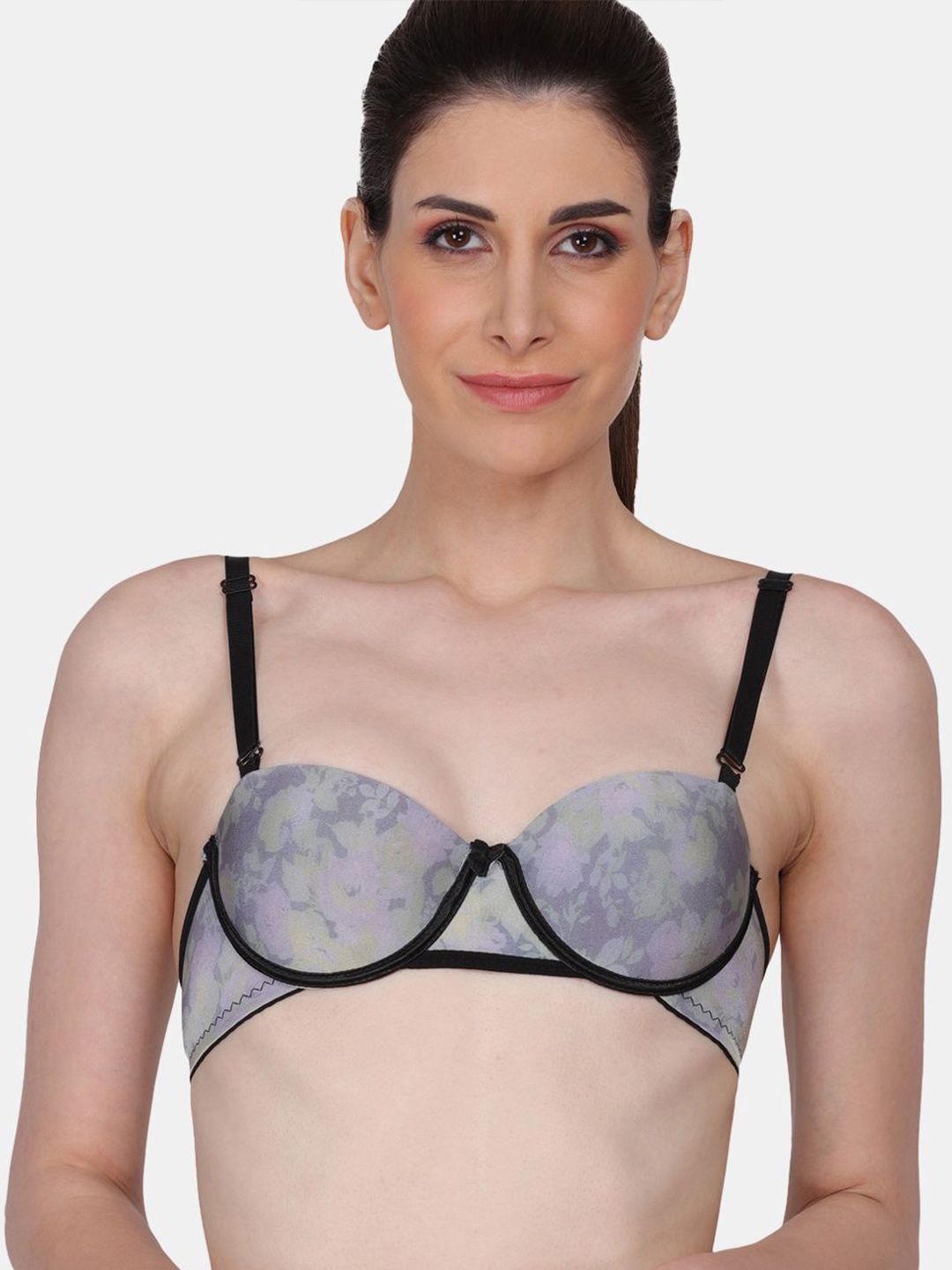 

Amour Secret Half Coverage Push-Up Cut and Sew Underwired Lightly Padded Bra, Black