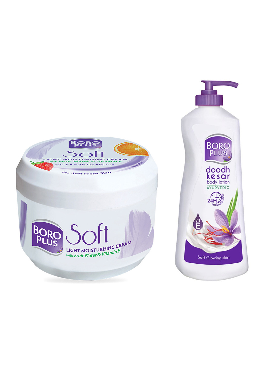 

BOROPLUS Set of Soft Light Moisturising Cream 200 ml & Doodh Kesar Body Lotion 400 ml, White