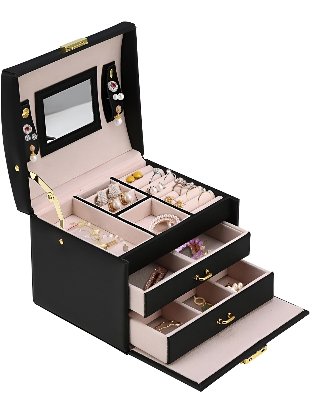 

KriShyam Black & Pink Jewellery Box With 2 Lockable Drawers