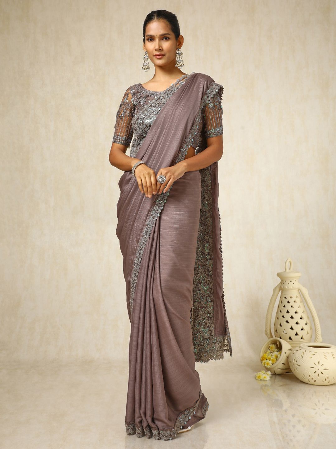 

Soch Embellished Sequinned Pure Chiffon Saree, Mauve