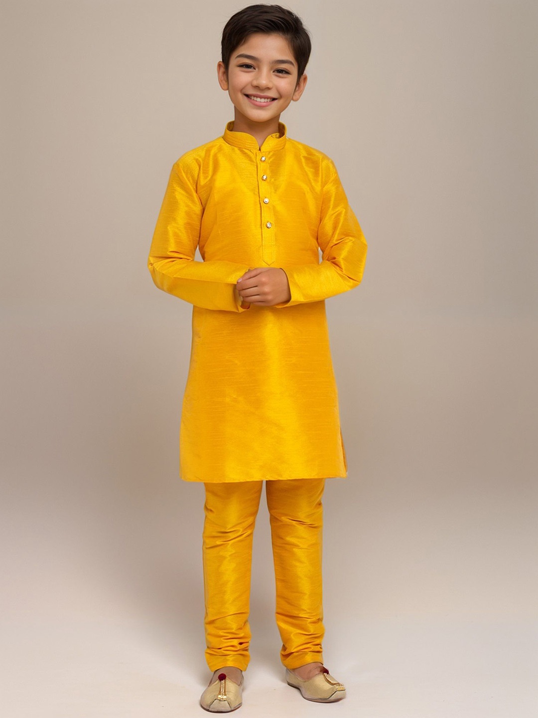 

DEVOILER Boys Mandarin Collar Straight Kurta, Mustard