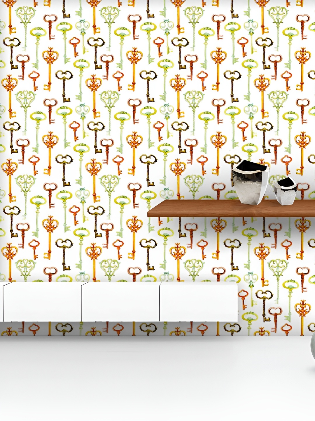 

ArtzFolio Printed UV-Resistant Anti-Bacterial Antique Retro Keys Image Peel & Stick Wallpaper, Multi