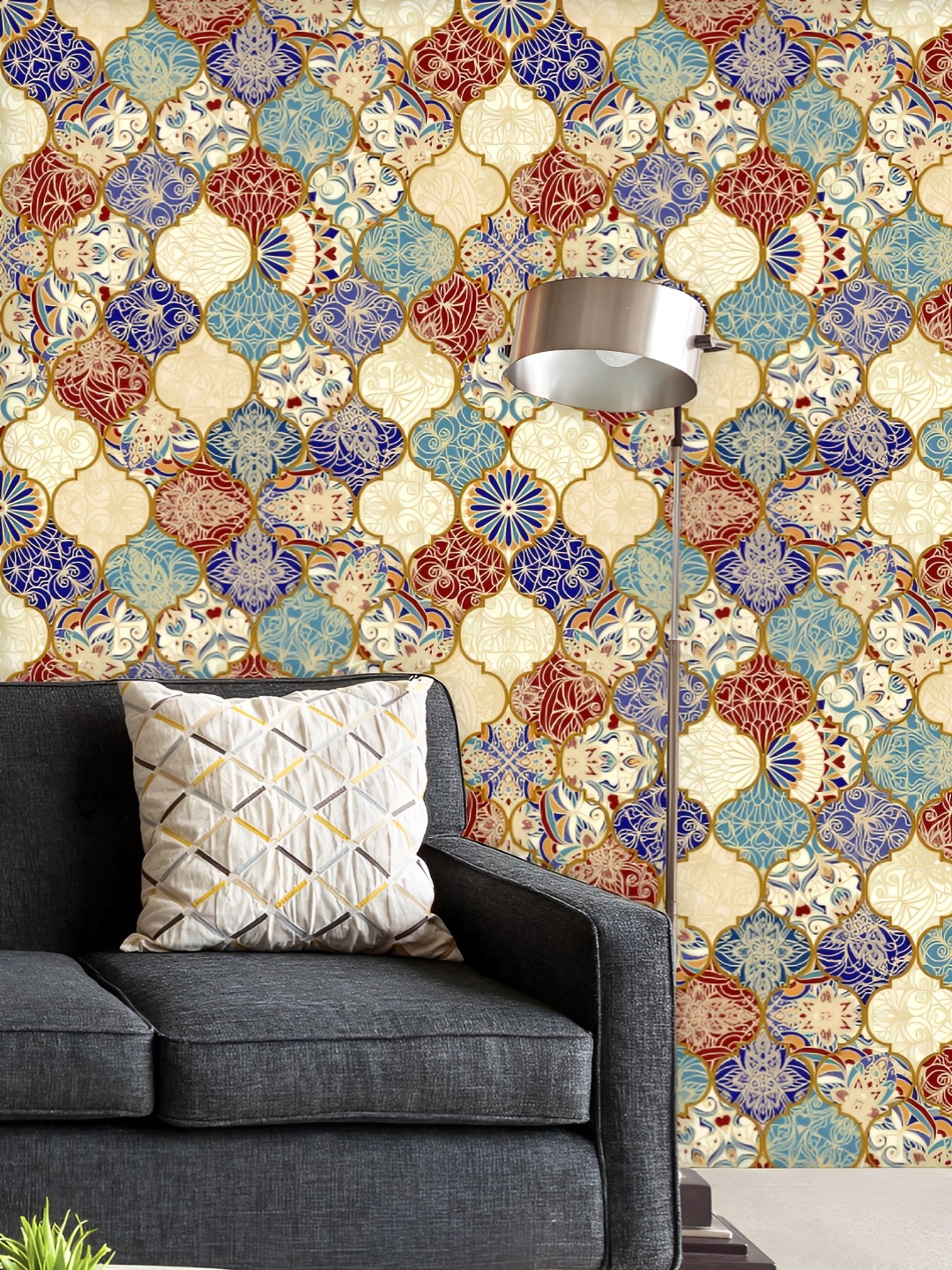 

ArtzFolio Printed UV-Resistant Anti-Bacterial Vintage Colorful Patchwork Style Peel & Stick Wallpaper, Multi