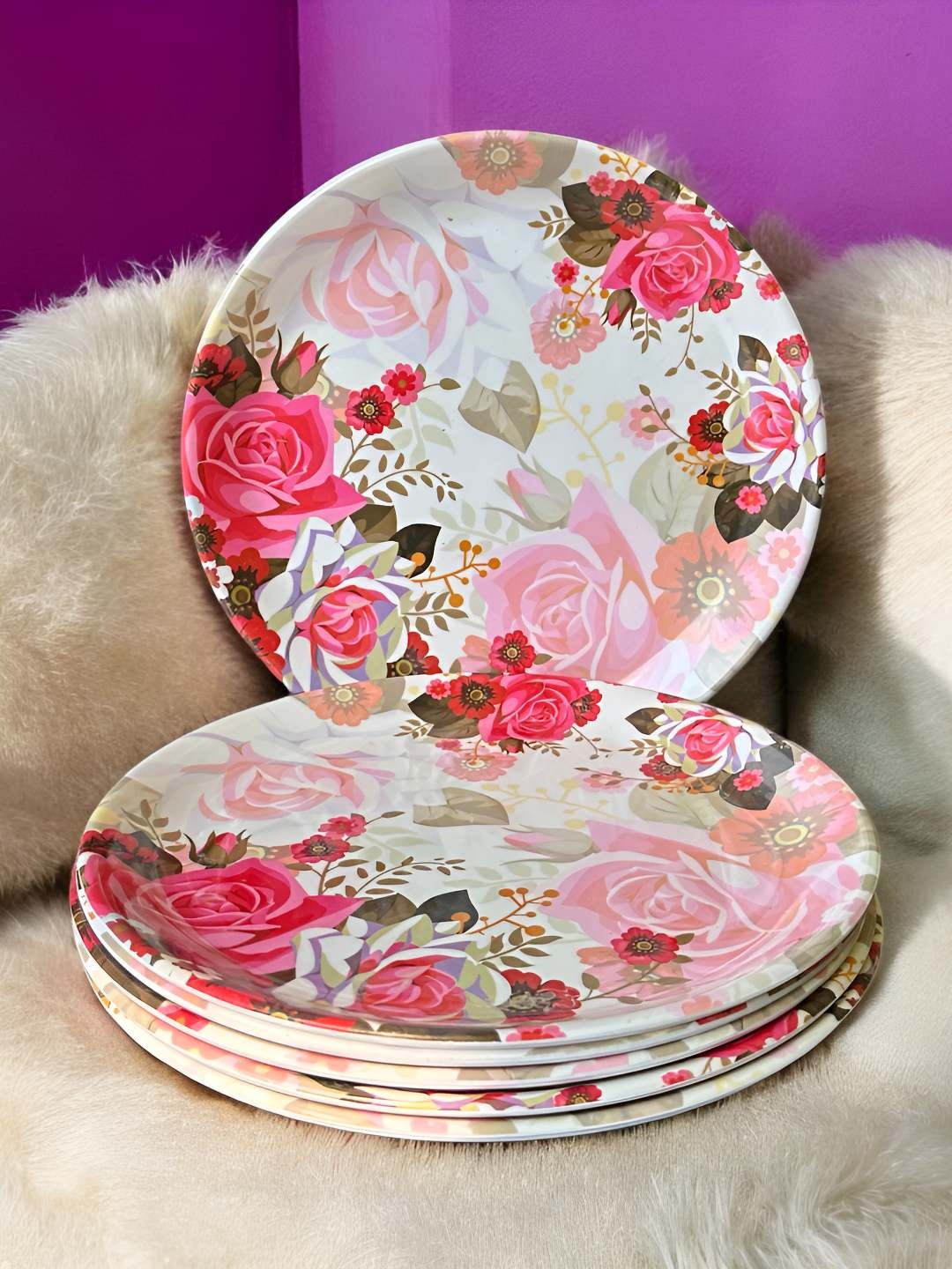 

Gallery99 Pink & White 6 Pieces Floral Printed Dishwasher and Microwave Safe Plates