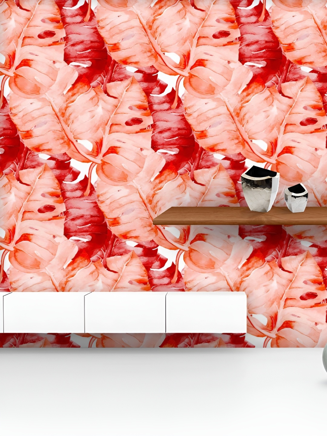 

ArtzFolio Printed UV-Resistant Anti-Bacterial Red Watercolor Banana Leaves Peel & Stick Wallpaper, Multi