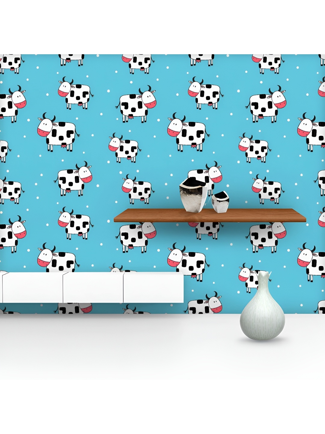 

ArtzFolio Printed UV-Resistant Anti-Bacterial Doodle Cartoon Cows Peel & Stick Wallpaper, Multi