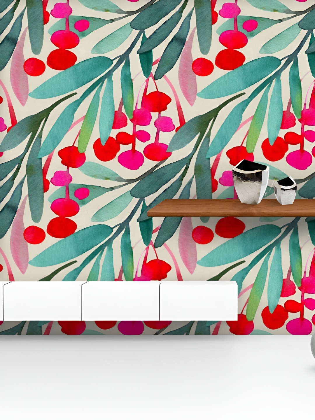 

ArtzFolio Green & Red Printed UV Resistant Wallpaper, Off white