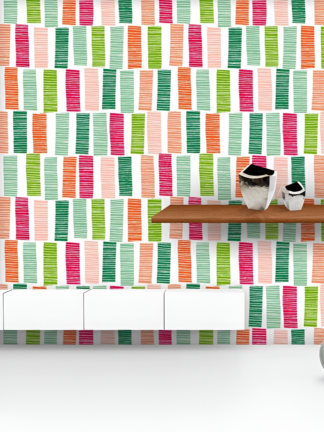 

ArtzFolio Printed UV-Resistant Anti-Bacterial Colorful Vertical Stripes Peel & Stick Wallpaper, Multi