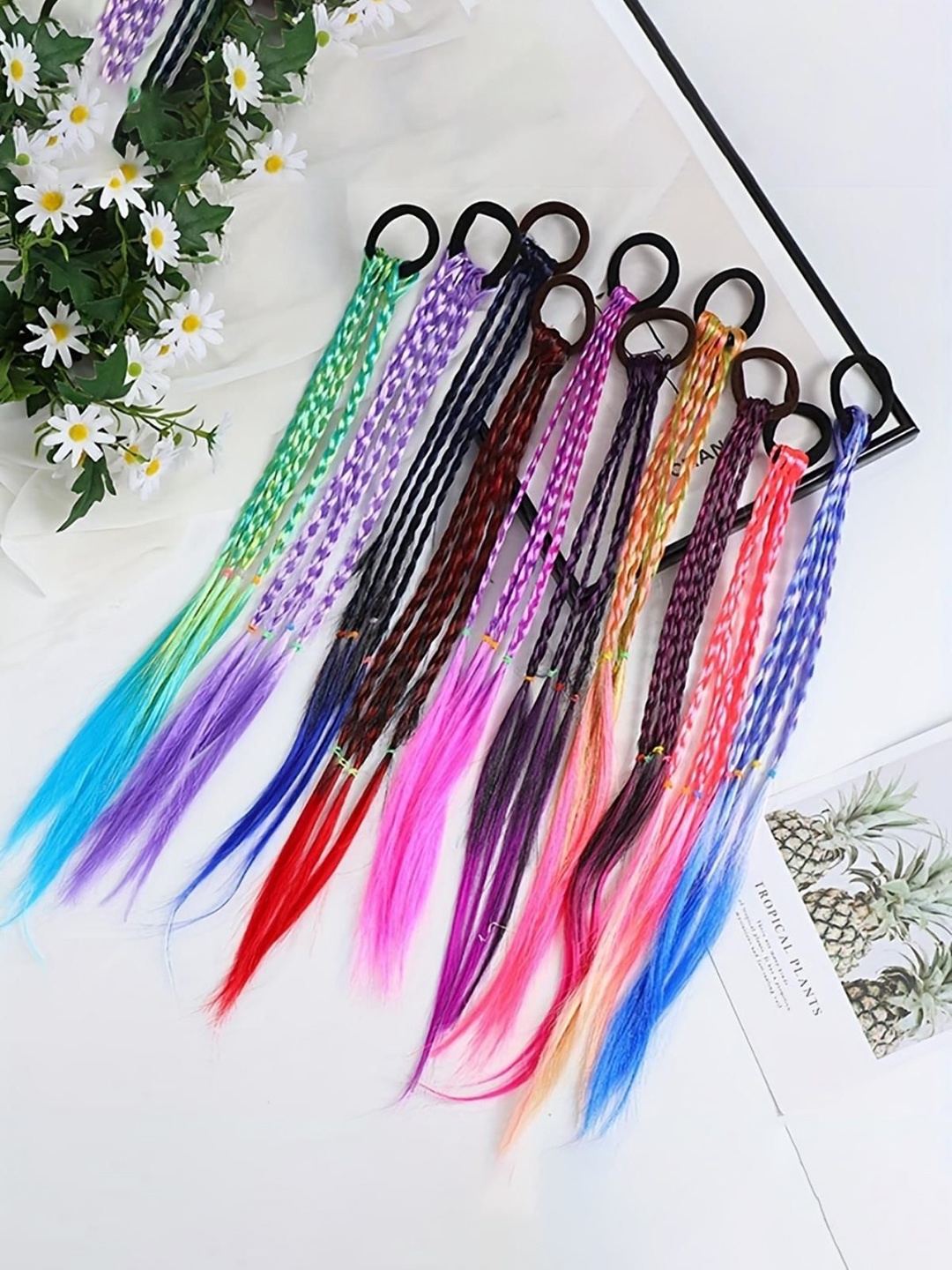 

LYTIX Girls Set Of 10 Braids Hair Extension With Rubber Bands Assorted