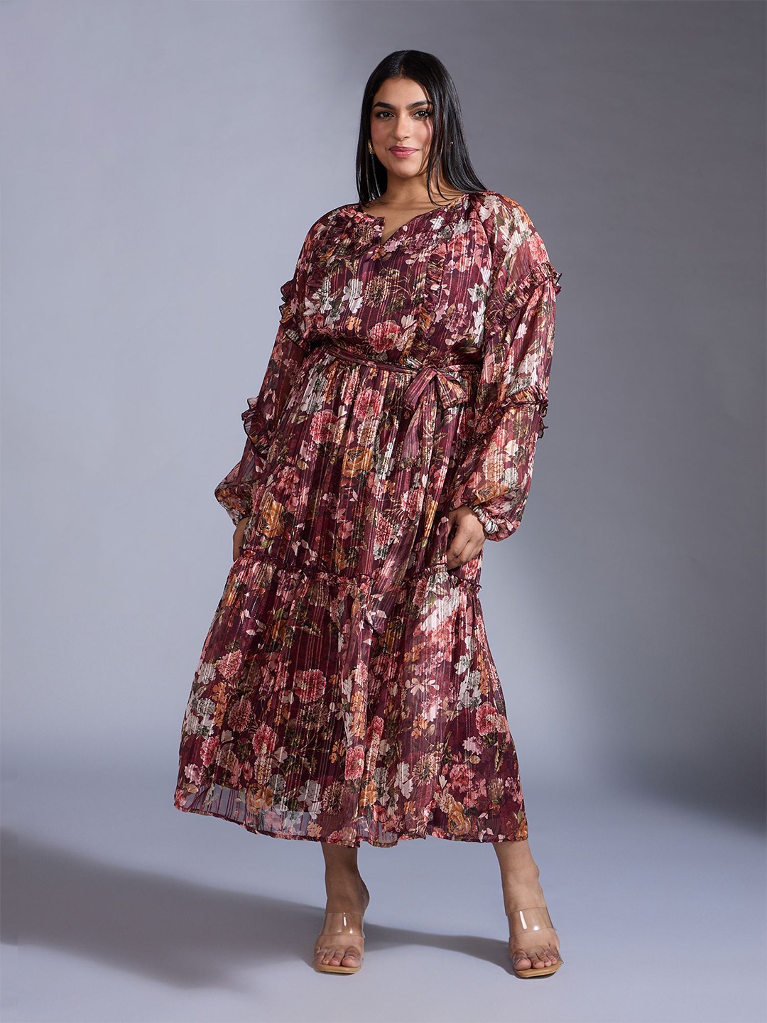 

20Dresses Women Plus Size Floral Printed Fit & Flare Dress, Maroon