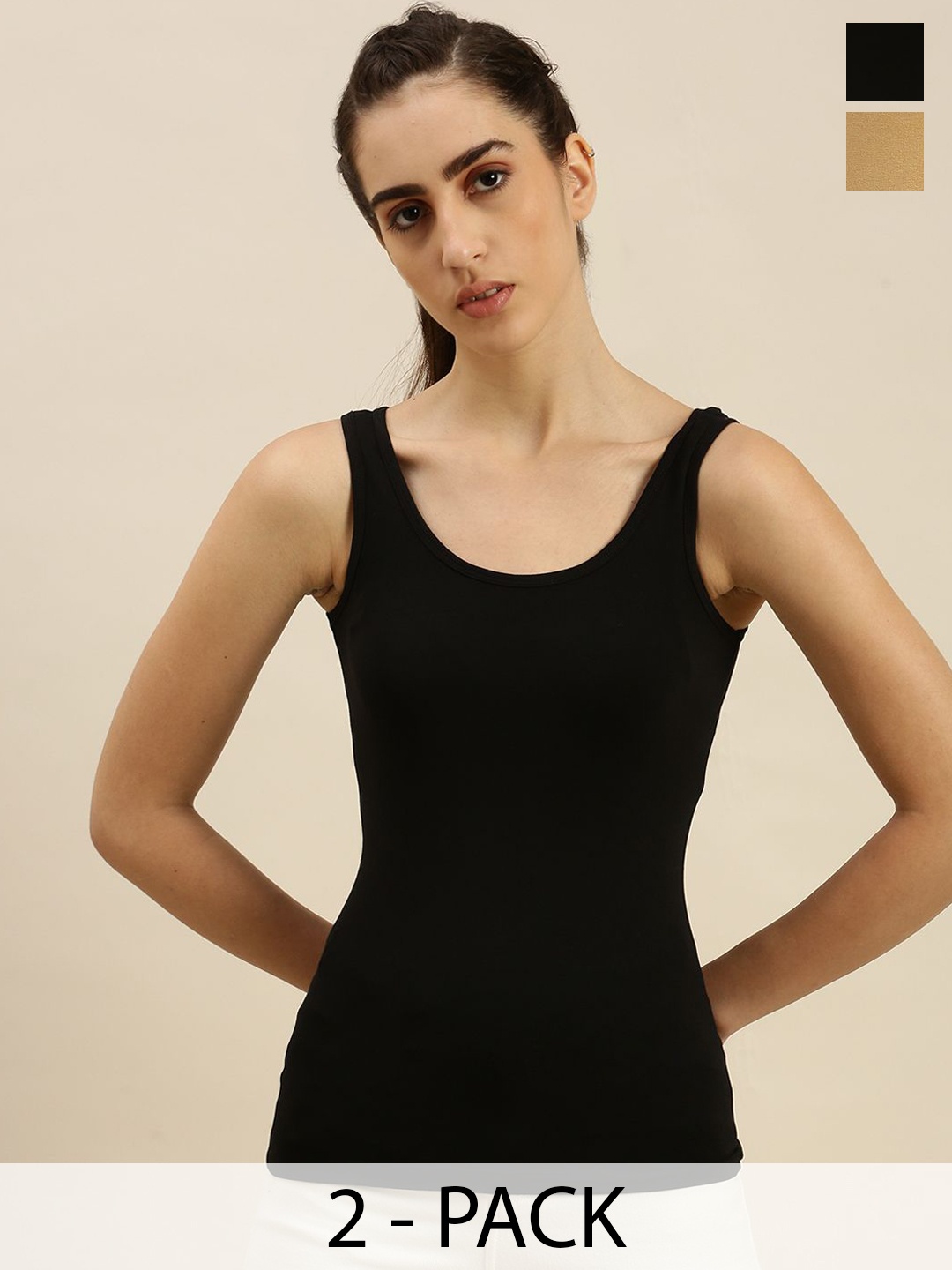 

De Moza Pack Of 2 Cotton Camisoles, Black