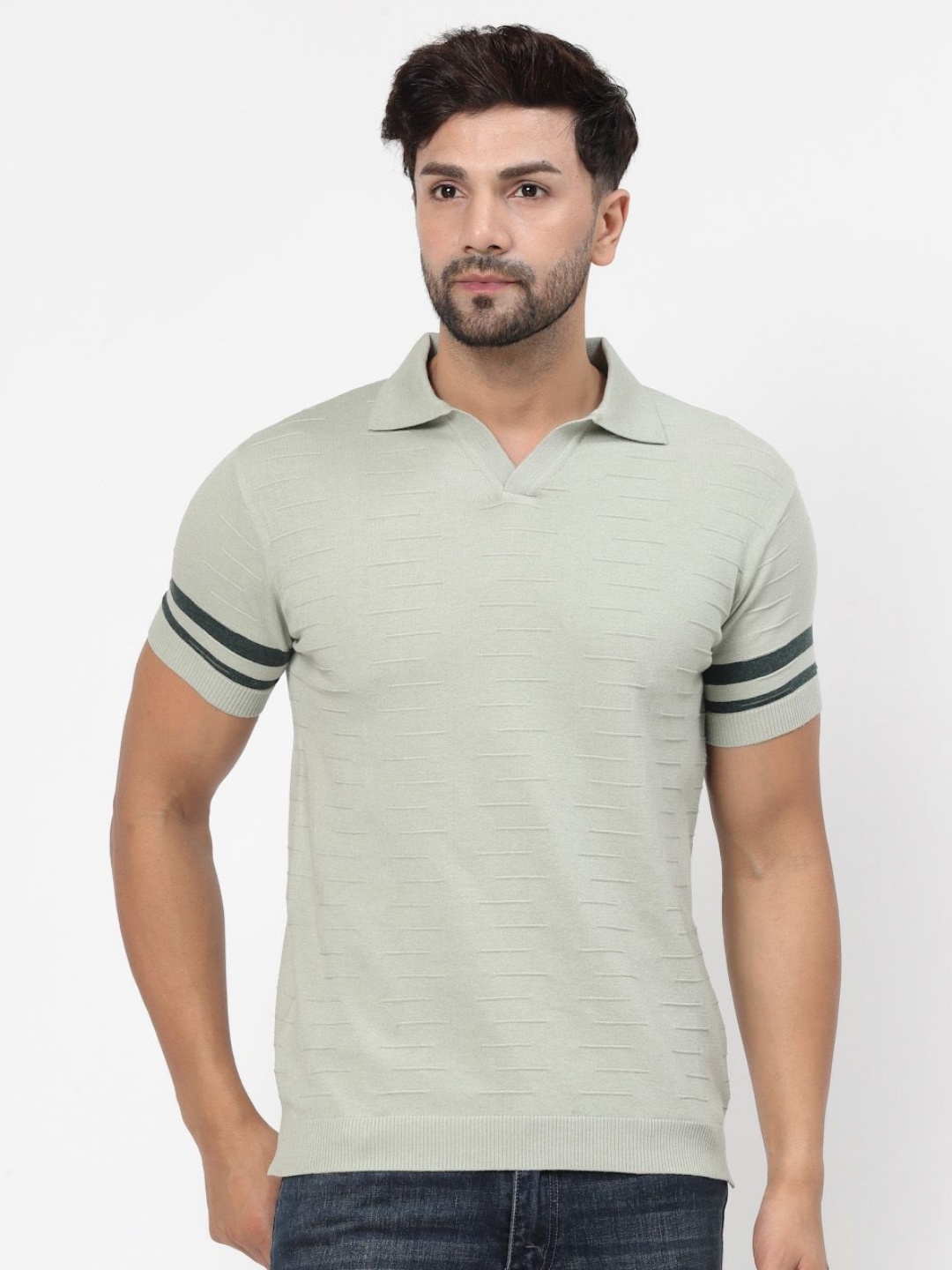 

Kalt Men Structure Knit Polo T-Shirt, Sea green