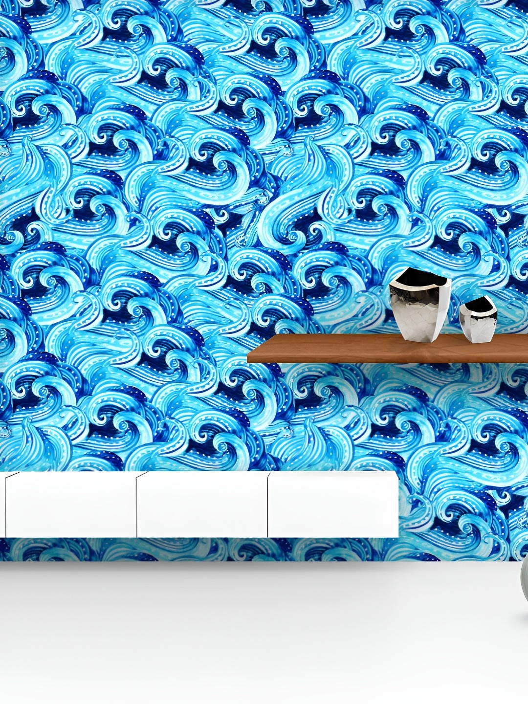 

ArtzFolio Printed UV-Resistant Anti-Bacterial Watercolor Water Curves Peel & Stick Wallpaper, Multi